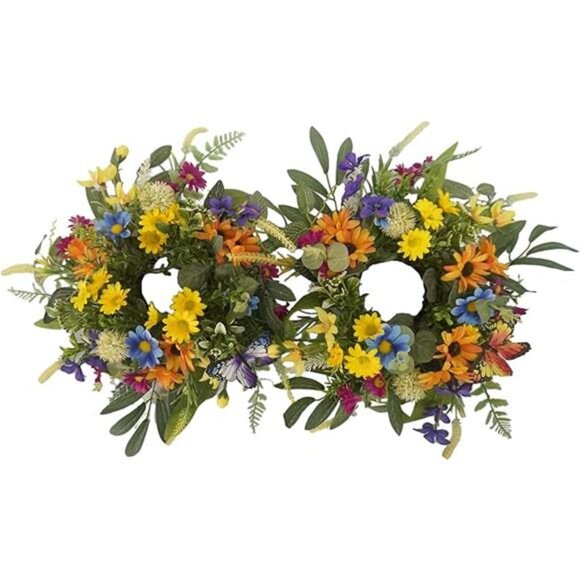 Spring Summer Floral Candle Rings Wreaths Table Centerpiece Daisy Sunflower Deco - Picture 7 of 7